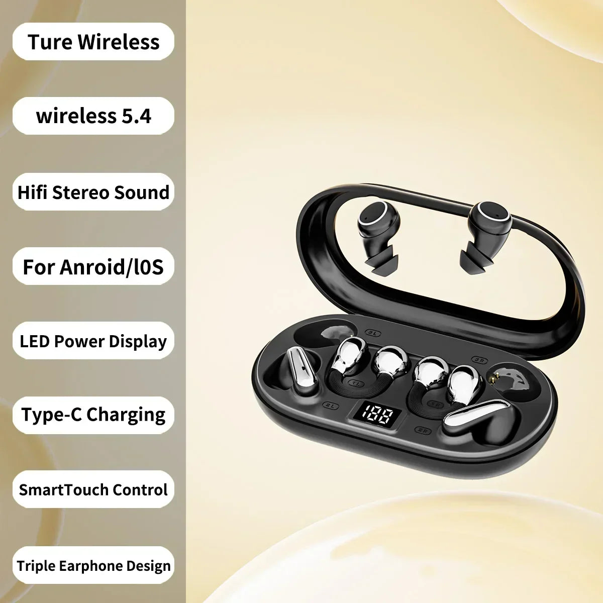 TWS Ear-Clip Headset with ANC, ENC & Flashlight