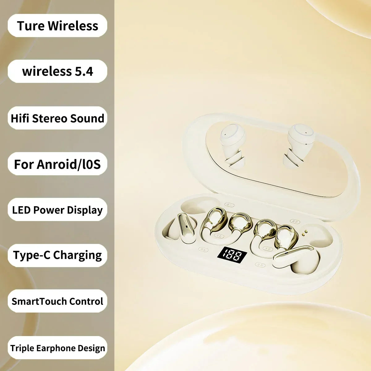 TWS Ear-Clip Headset with ANC, ENC & Flashlight