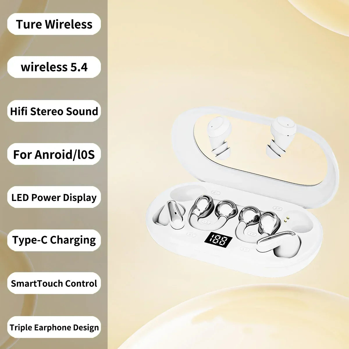 TWS Ear-Clip Headset with ANC, ENC & Flashlight